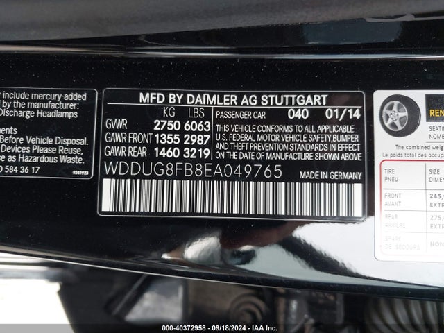 WDDUG8FB8EA049765 Mercedes-Benz S 550 4matic