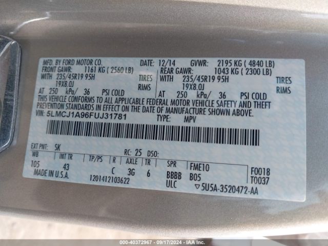 5LMCJ1A96FUJ31781 Lincoln MKC