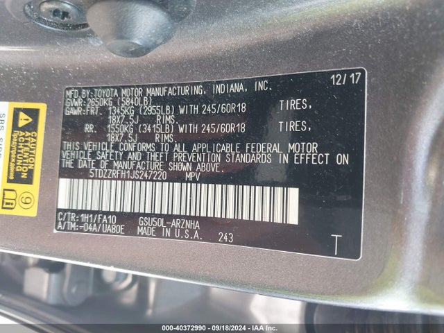 Toyota Highlander Le Plus 2018 5TDZZRFH1JS247220 Image 9