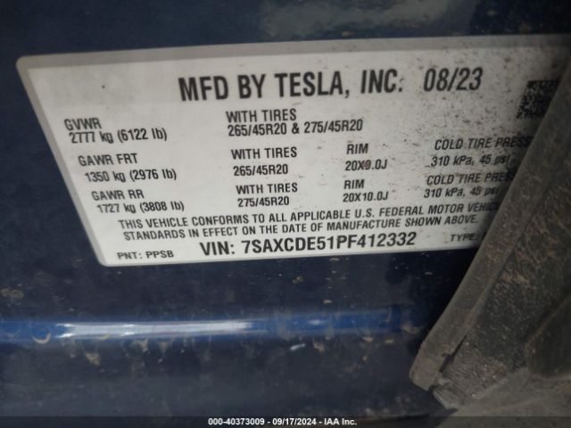 7SAXCDE51PF412332 Tesla Model X Dual Motor All-wheel Drive/standard Range