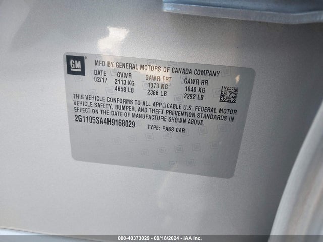 Chevrolet IMPALA 1LT 2017 2G1105SA4H9168029 Image 9