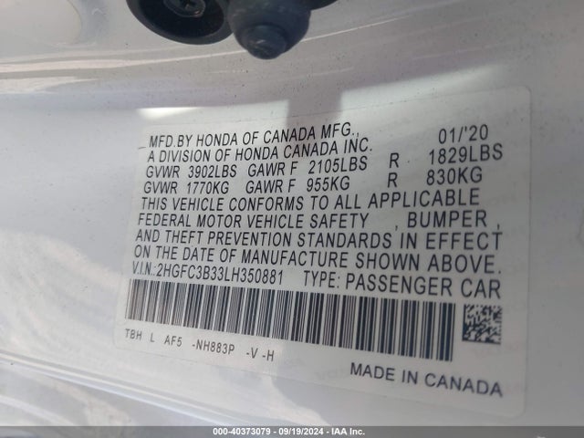 2HGFC3B33LH350881 Honda CIVIC EX