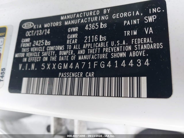 KIA Optima Lx 2015 5XXGM4A71FG414434 Image 9