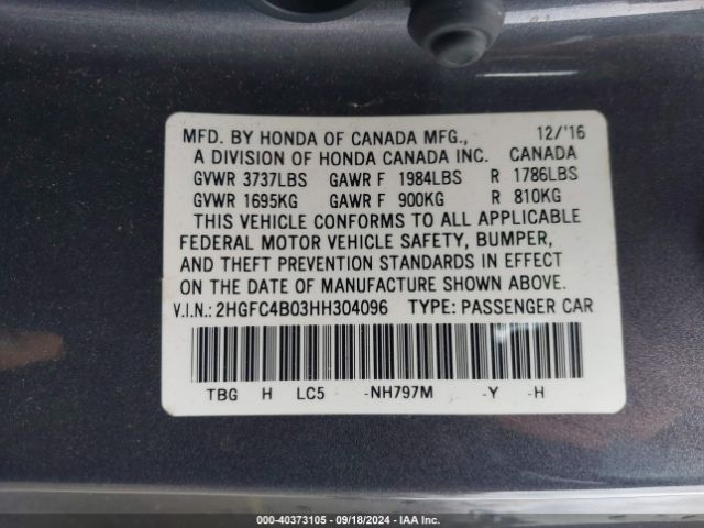 2HGFC4B03HH304096 Honda Civic Lx-p