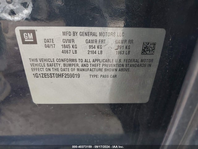 Chevrolet MALIBU 1LT 2017 1G1ZE5ST0HF259019 Image 9