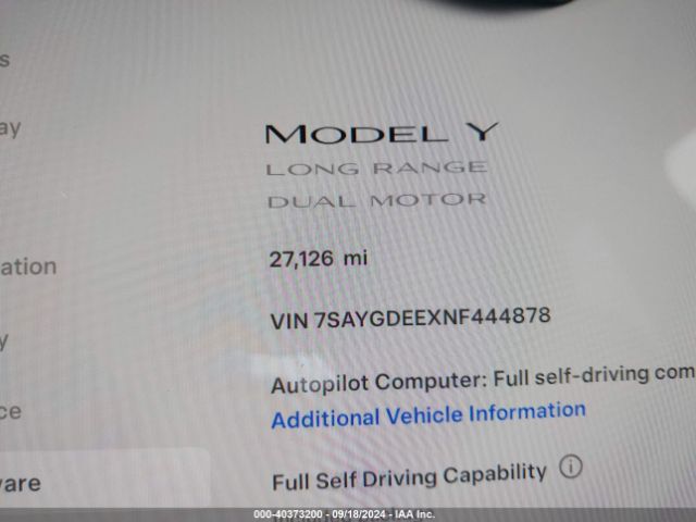 7SAYGDEEXNF444878 Tesla Model Y Long Range Dual Motor All-wheel Drive