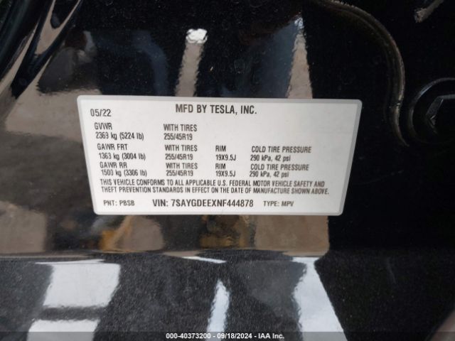 7SAYGDEEXNF444878 Tesla Model Y Long Range Dual Motor All-wheel Drive