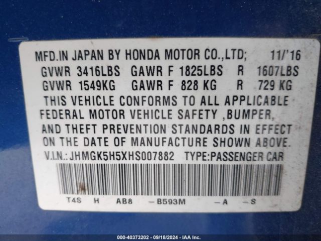 JHMGK5H5XHS007882 Honda FIT LX