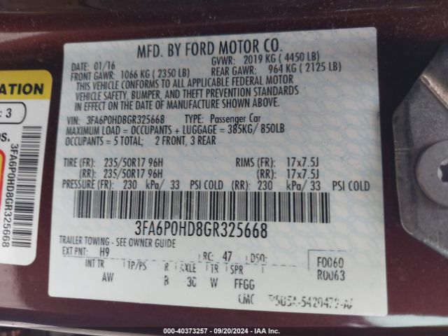 3FA6P0HD8GR325668 Ford FUSION SE