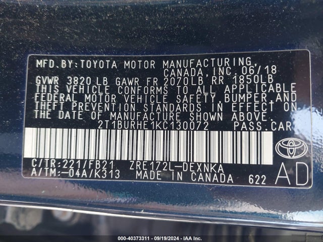 Toyota COROLLA LE 2019 2T1BURHE1KC130072 Image 9
