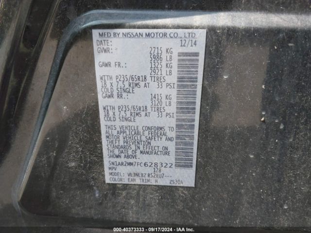 5N1AR2MM7FC628322 Nissan Pathfinder S