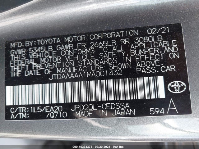 Toyota Mirai Xle 2021 JTDAAAAA1MA001432 Image 9