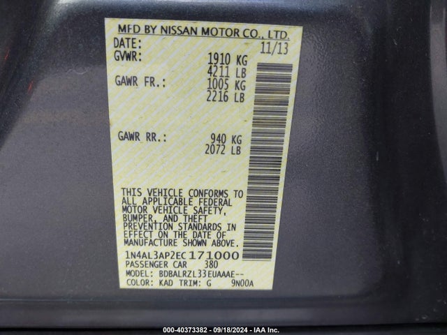 Nissan Altima 2.5 S 2014 1N4AL3AP2EC171000 Image 9