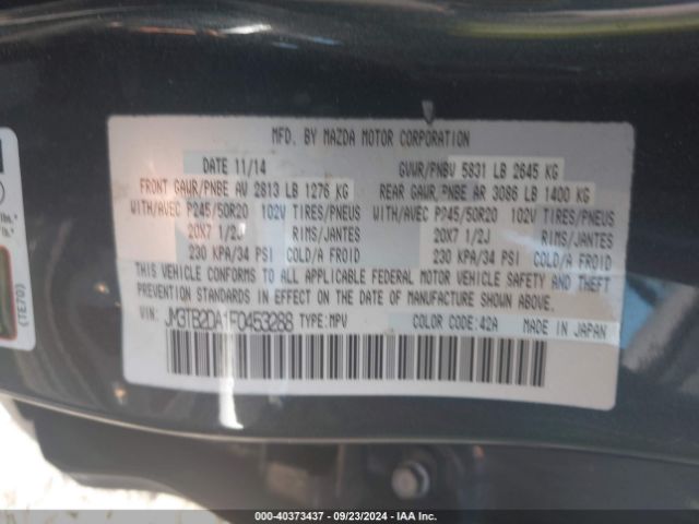 JM3TB2DA1F0453288 Mazda Cx-9 Grand Touring
