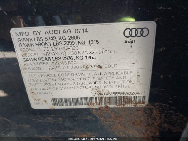 WA1VMBFP9FA026491 Audi Q5 3.0 Tdi Premium Plus