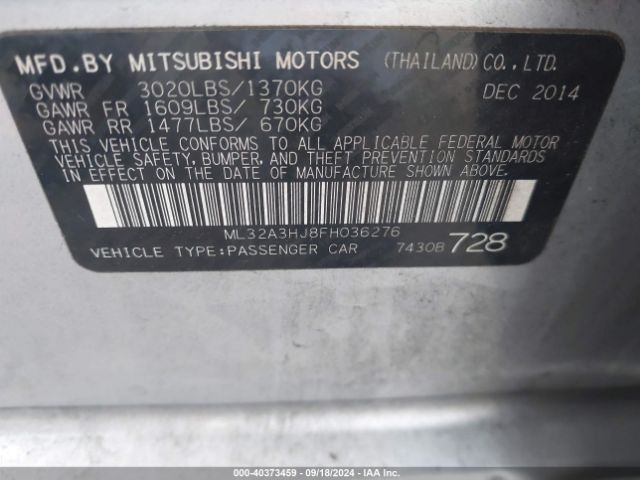 ML32A3HJ8FH036276 Mitsubishi MIRAGE DE