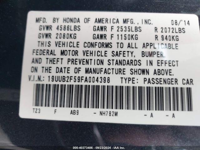 19UUB2F59FA004398 Acura Tlx V6 Tech