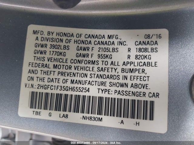 Honda Civic Ex-t 2016 2HGFC1F35GH655254 Image 9