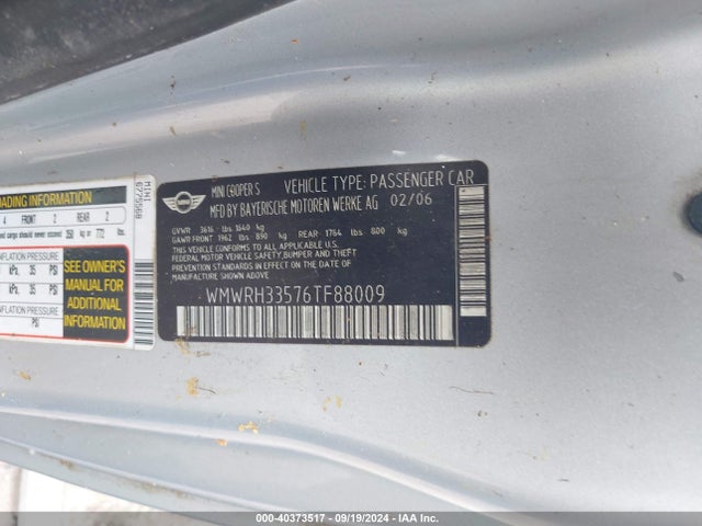 2006 MINI COOPER S WMWRH33576TF88009 Photo 8