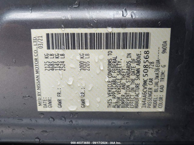 Nissan Maxima Sv Xtronic Cvt 2021 1N4AA6CV9MC508568 Image 9