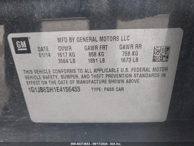 Chevrolet Sonic Ls Manual 2014 1G1JB6SH1E4156433 Image 9