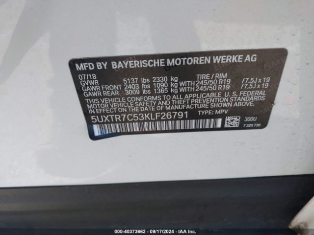 5UXTR7C53KLF26791 BMW X3 Sdrive30i