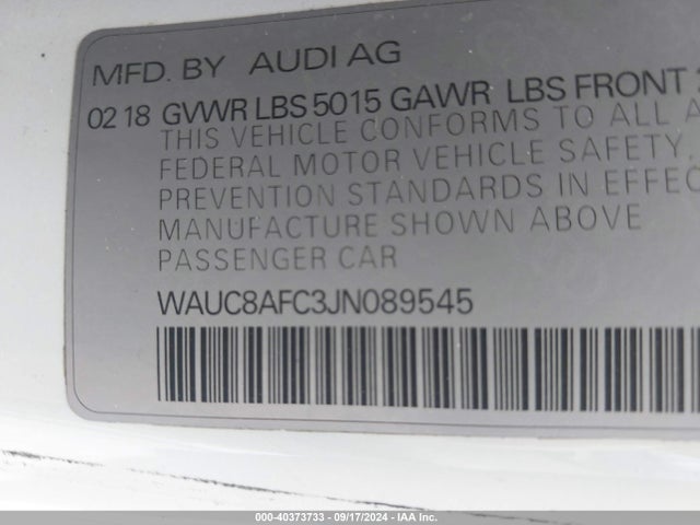 WAUC8AFC3JN089545 Audi A6 2.0t Premium/2.0t Sport