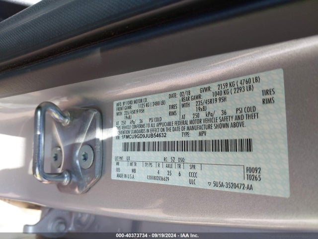 1FMCU9GD9JUB54632 Ford ESCAPE SE