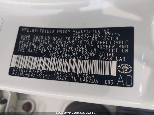 Toyota Corolla S Plus 2015 2T1BURHE6FC359546 Image 9