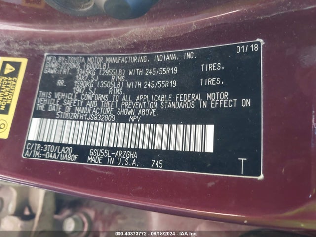 Toyota Highlander Limited Platinum 2018 5TDDZRFH1JS832809 Image 9