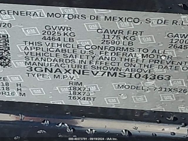 3GNAXNEV7MS104363 Chevrolet Equinox Fwd Premier