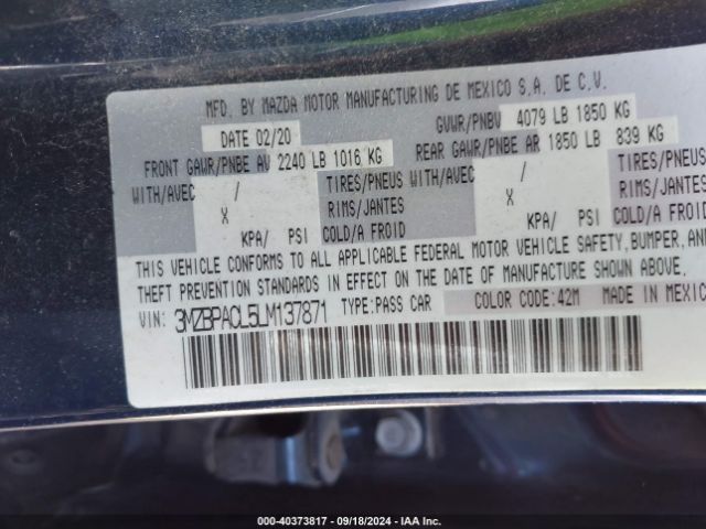 3MZBPACL5LM137871 Mazda Mazda3 Select Package
