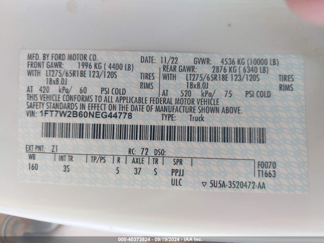 Ford F-250 Xlt 2022 1FT7W2B60NEG44778 Image 9