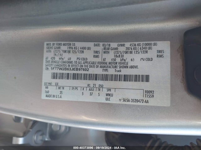 Ford F-250 Xlt 2018 1FT7W2B63JEB97602 Image 9