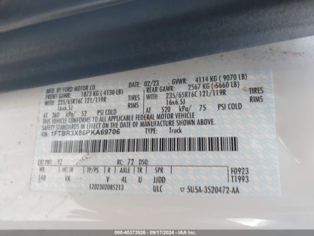 1FTBR3X86PKA69706 Ford Transit-250 Cargo Van