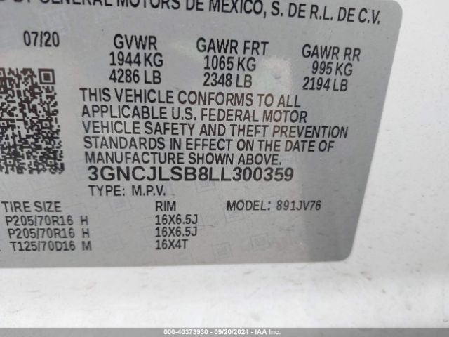 3GNCJLSB8LL300359 Chevrolet Trax Fwd Lt
