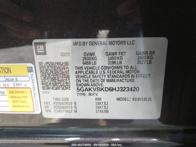 5GAKVBKD6HJ323420 Buick Enclave Leather
