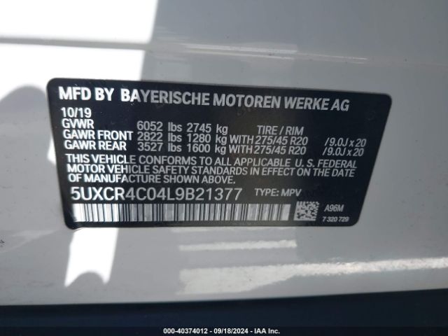 5UXCR4C04L9B21377 BMW X5 Sdrive40i