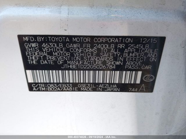 JTHBE1D22G5026784 Lexus IS 350
