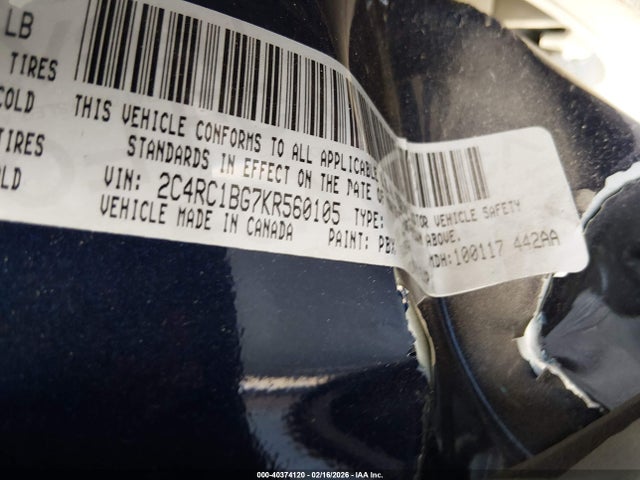 40374120 :رقم المزاد ، 2C4RC1BG7KR560105 vin ، 2019 Chrysler Pacifica Touring L مزاد بيع