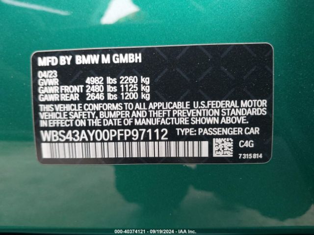 WBS43AY00PFP97112 BMW M3 Competition Xdrive