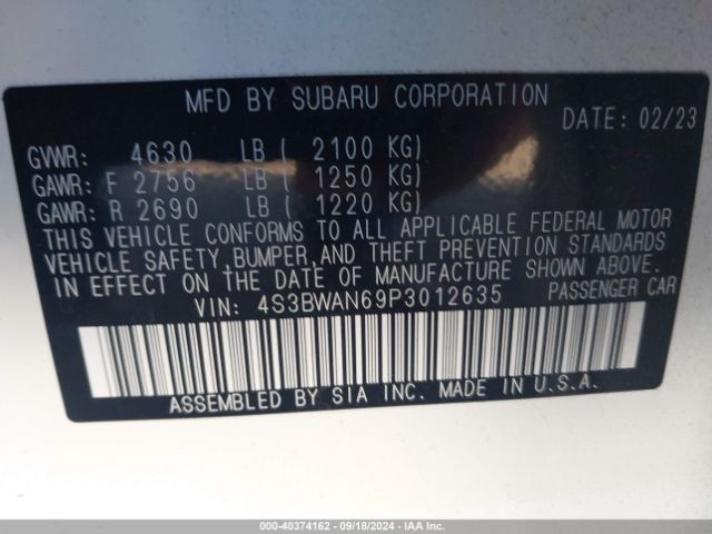 4S3BWAN69P3012635 Subaru Legacy Limited