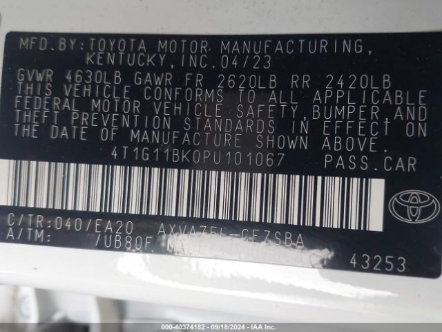 4T1G11BK0PU101067 Toyota Camry Se Awd
