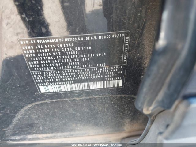 3VV3B7AX6KM094530 Volkswagen Tiguan 2.0t Se/2.0t Sel/2.0t Sel R-line/2.0t Sel R-line Black