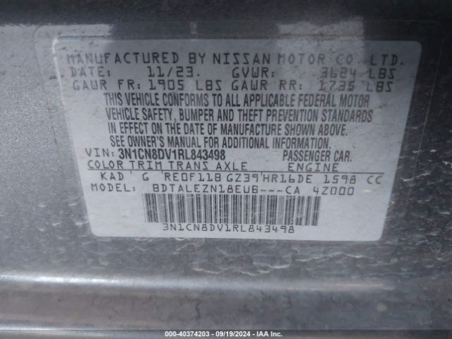 3N1CN8DV1RL843498 Nissan Versa 1.6 S