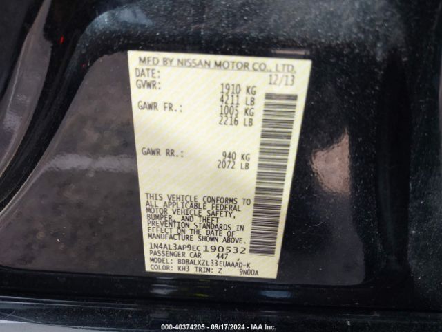 1N4AL3AP9EC190532 Nissan Altima 2.5 Sl