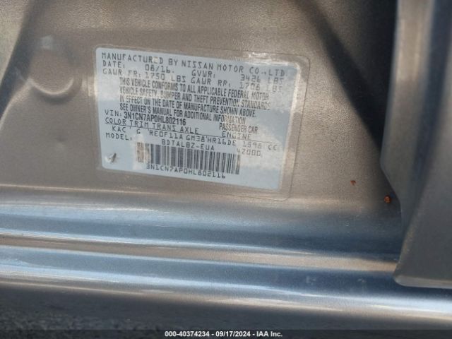 3N1CN7AP0HL802116 Nissan Versa 1.6 S/1.6 S+/1.6 Sl/1.6 Sv