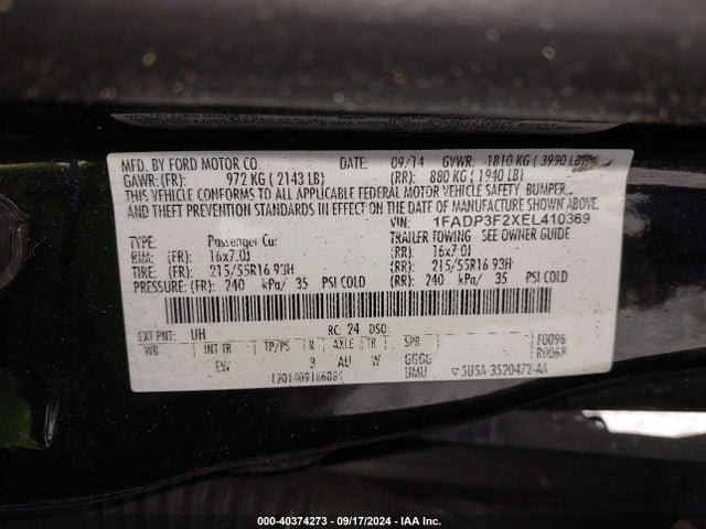 Ford FOCUS SE 2014 1FADP3F2XEL410369 Image 9