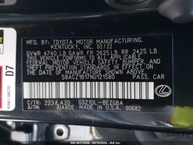 2022 LEXUS ES 350 58ACZ1B17NU121580 Photo 8