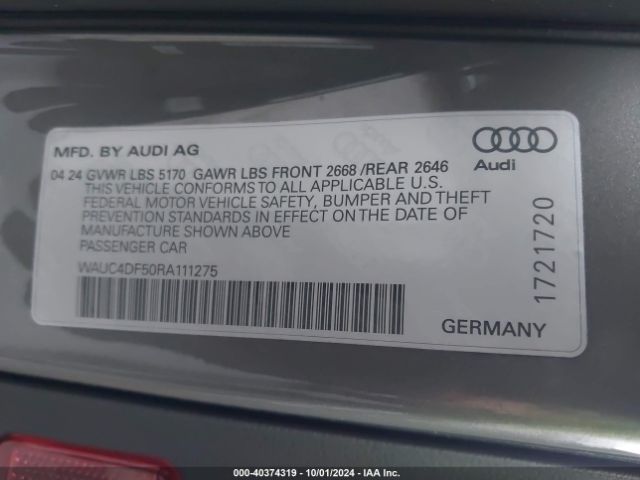 WAUC4DF50RA111275 Audi S5 Sportback Premium Plus Tfsi Quattro Tiptronic